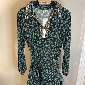 Max Studio Green Floral Long Sleeve Shirt Dress with Belt Size XL NWT